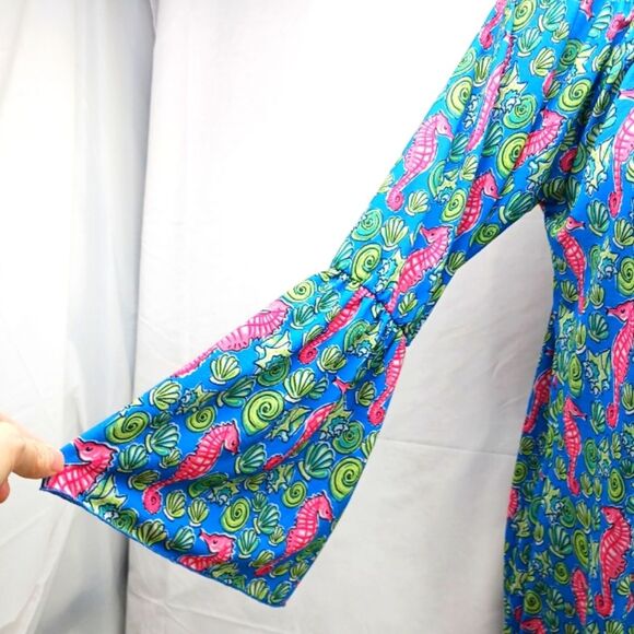 Simply Southern Bell Sleeved Tropical Midi Dress Seahorse & Shells Women's Large - Picture 7 of 13